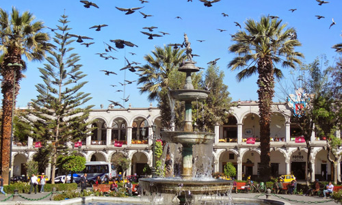 Plaza De Armas with birds in flight
