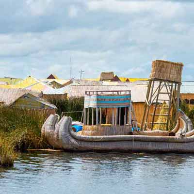 Reed boat and floating city, Puno, Peru